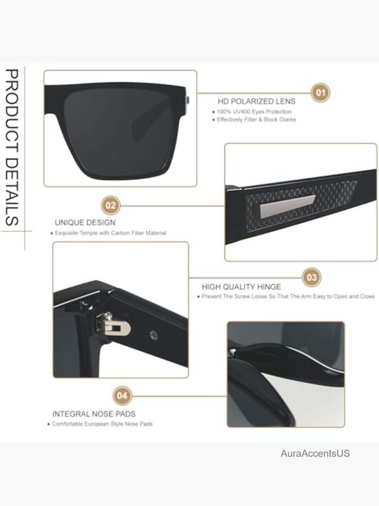 Square Polarized Sunglasses UV Protection Oversized Flat Top Big Shades Driving main image 5